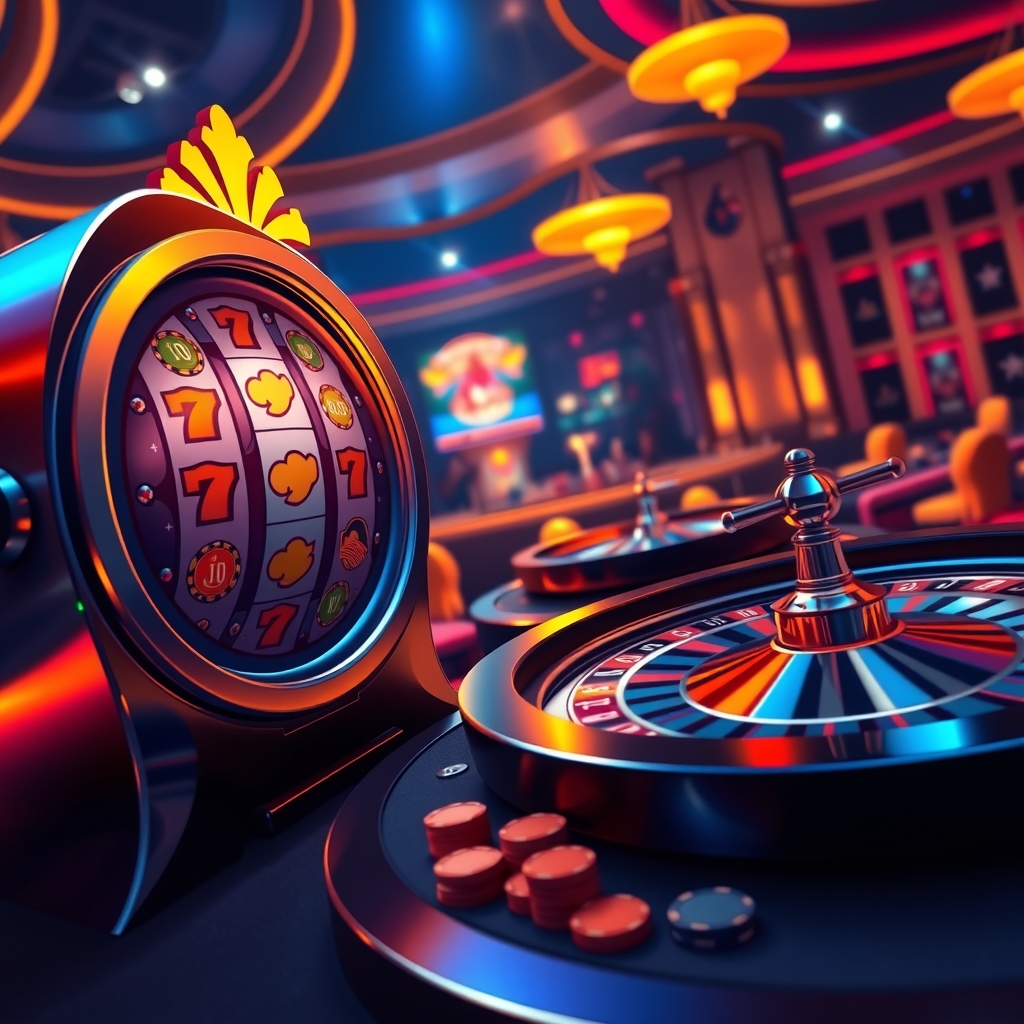 Slot machine con simboli luminosi accanto a un tavolo di roulette live dealer, giochi tipici dei casino non AAMS